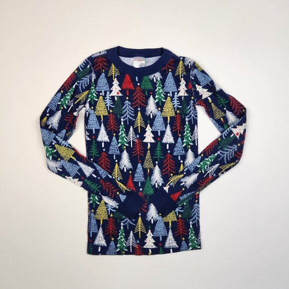 Hanna Andersson Christmas Twinkly Trees on Navy Long Sleeve Pajama Shirt sz 12 - Picture 2 of 7
